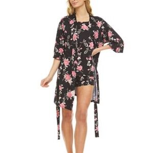 Flora by Flora Nikrooz Womens Robe, Tank, Shorts Pajama Set, Black, 1X NWT